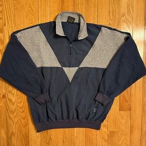 Vintage Playboy Bunny 1/4 Zip Polo Blue Grey Sweatshirt Knitted Patch Hefner XL